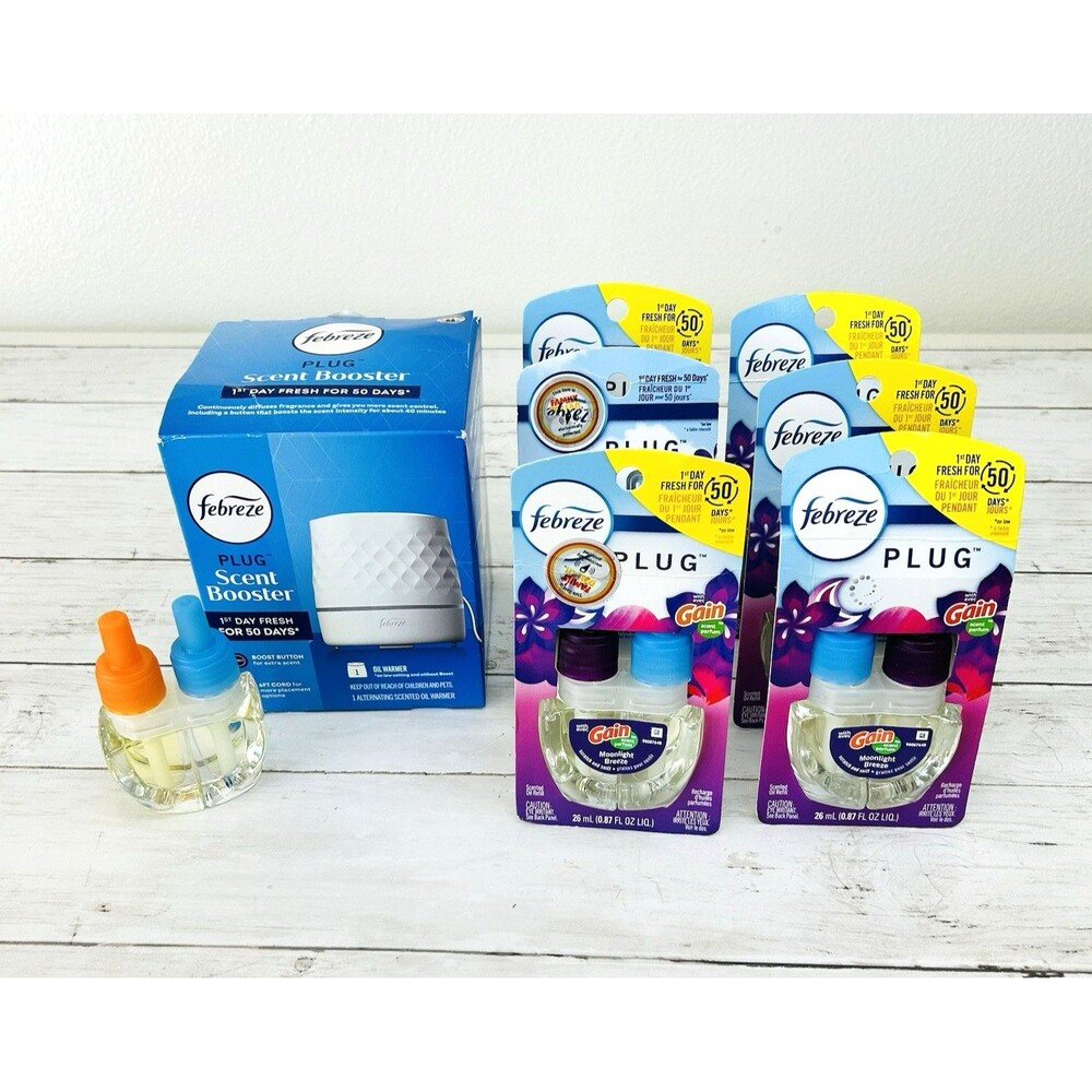 7 Pack Febreze Plug Air Freshener Gain Moonlight Breeze + Aloha + Scent Booster